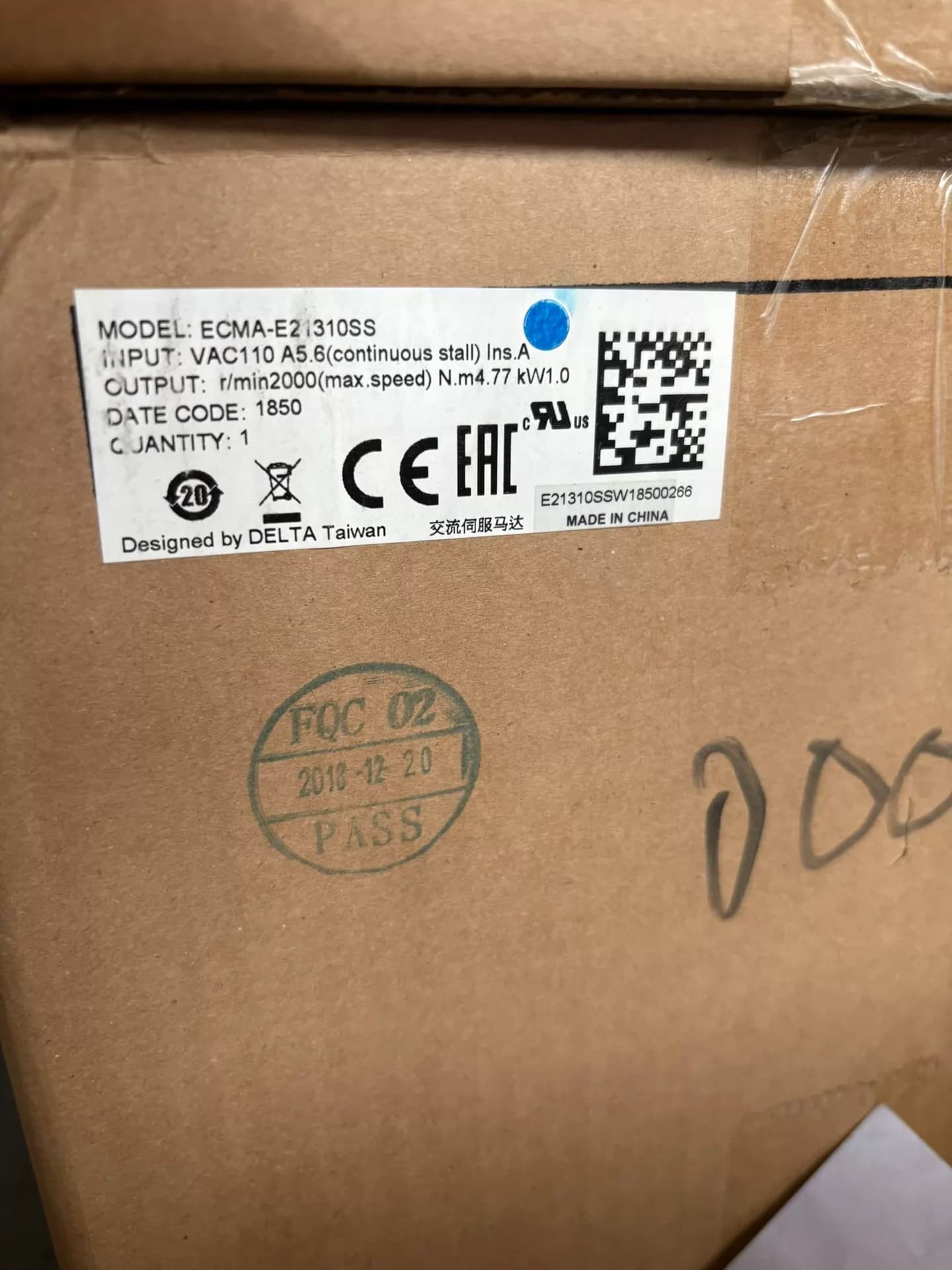 100% ολοκαίνουργιο πρωτότυπο και γνήσιο Delta ECMA-E21310SS Μετατροπείς συχνότητας Drive Servo Motor