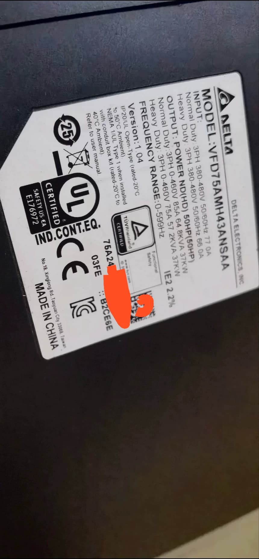 100% ολοκαίνουργιο πρωτότυπο και γνήσιο Delta VFD75AMH43ANSAA(37KW) Μετατροπείς συχνότητας Drive Servo Motor